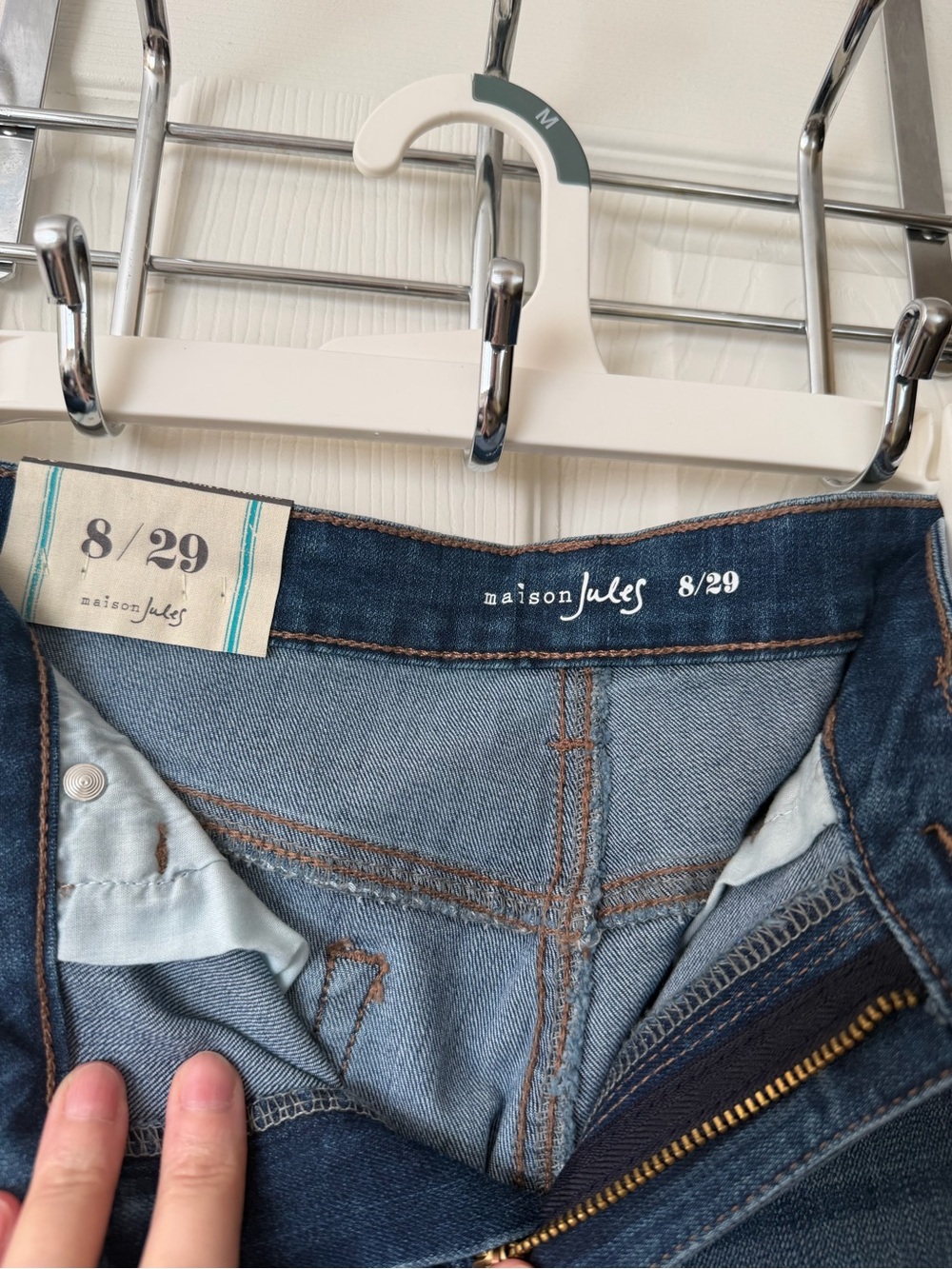 Maison Jules Blue Skinny Jeans with Burgundy Side Panels - Picture 2 of 3